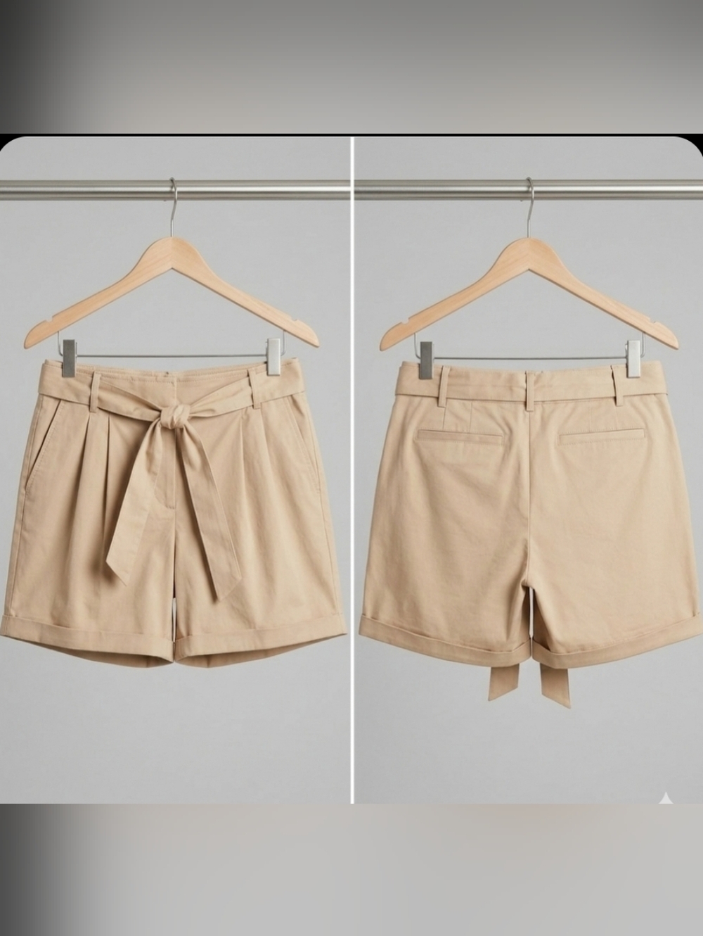 New Ann Taylor LOFT Tan 100% Cotton Tie Belt Shorts NWT